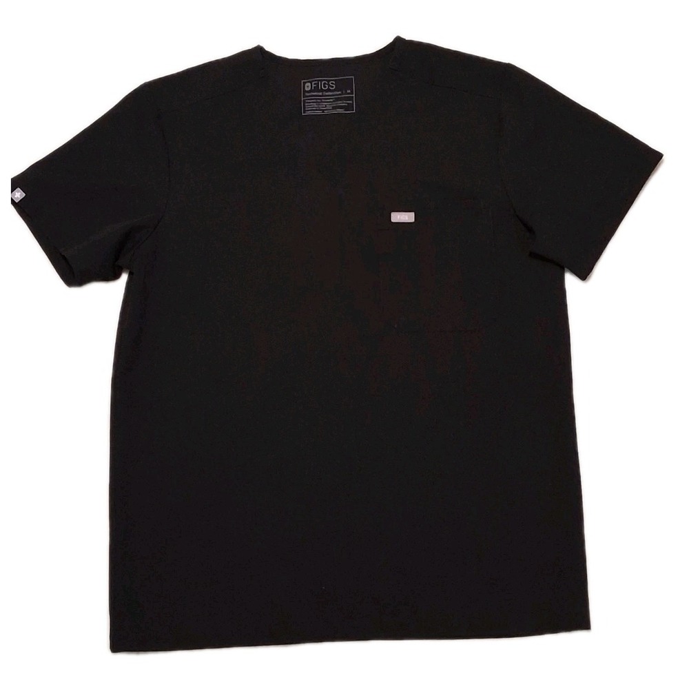 FIGS Technical Collection Mens Black Scrub Top Size Medium 2 Pockets PO#1926